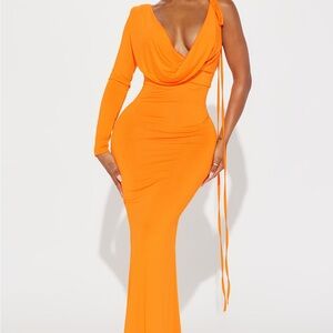 Vibrant One-Shoulder Orange Dress